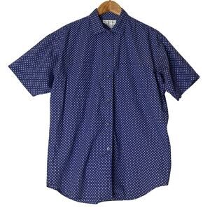 VTG Calvin Klein Sport Blue Dot Button Up Spring Shirt S L Short Sleeve Cotton